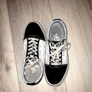 black, blue and white checkered vans